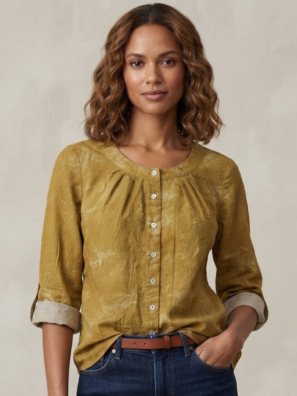 π LOGO by Lori Goldstein Button-Up Blouse(Bust 42β(Length 23β front 26β back)